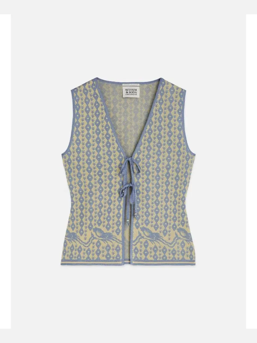 Жаккардовый жилет без рукавов, модель Jacquard Knitted Vest SCOTCH & SODA, Cactus Stripe Placed — изображение 4 из 5