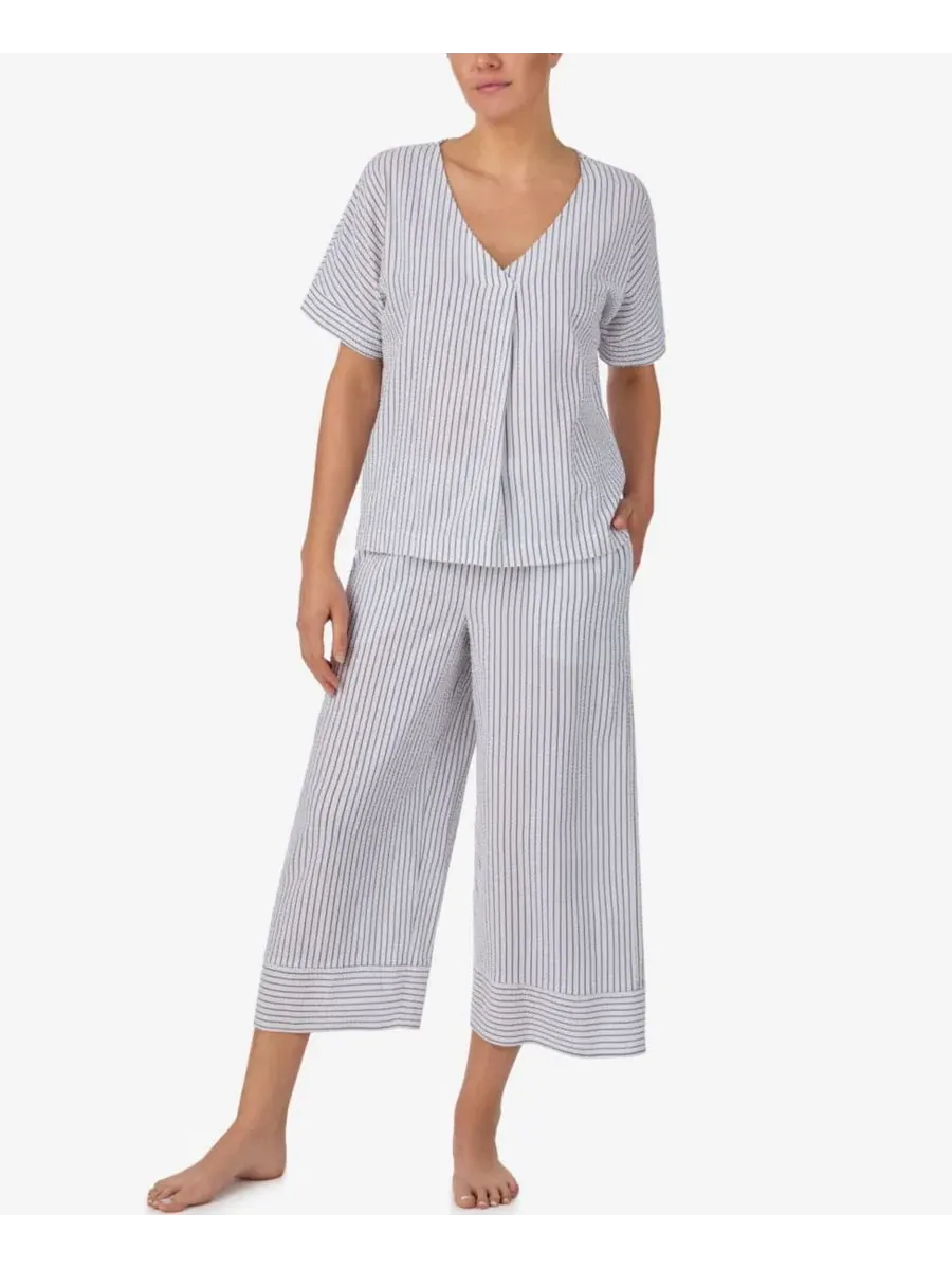 Пижамный комплект из сисака с V-образным вырезом и коротким рукавом DKNY, Stp — изображение 2 из 3