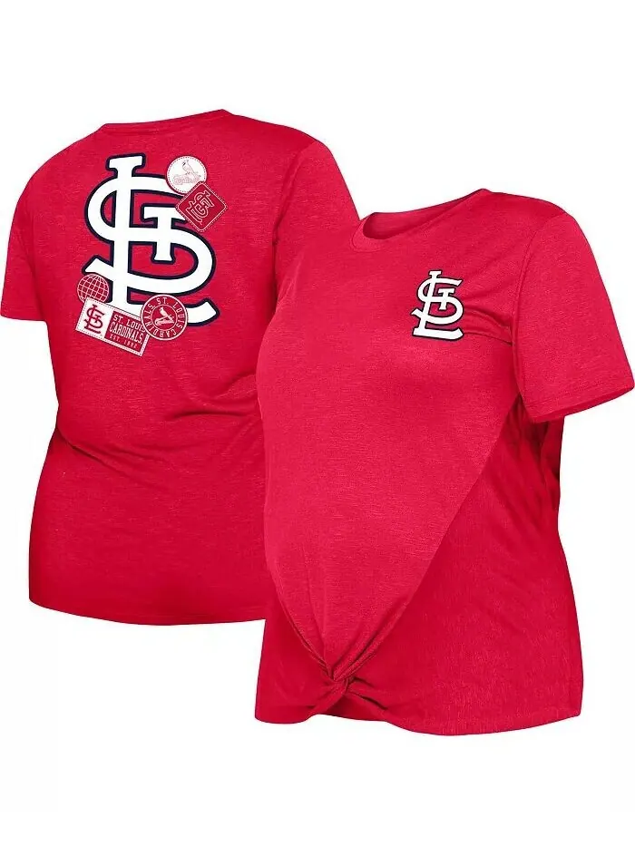 Женская красная футболка St. Louis Cardinals размера плюс с двумя узлами спереди New Era