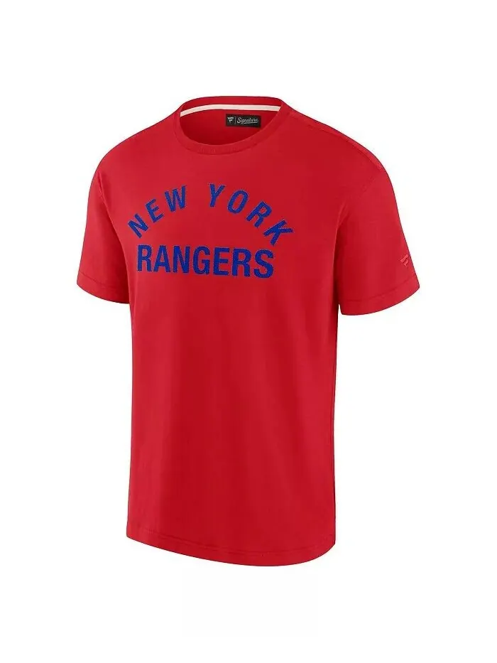 Мужская и женская красная футболка New York Rangers Super Soft с коротким рукавом Fanatics Signature — изображение 2 из 3