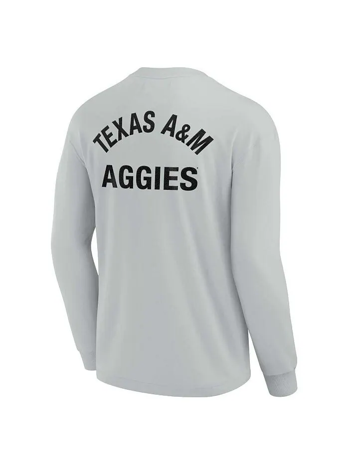 Мужская и женская серая футболка Texas A&M Aggies Super Soft с длинным рукавом Fanatics Signature — изображение 3 из 3, серый