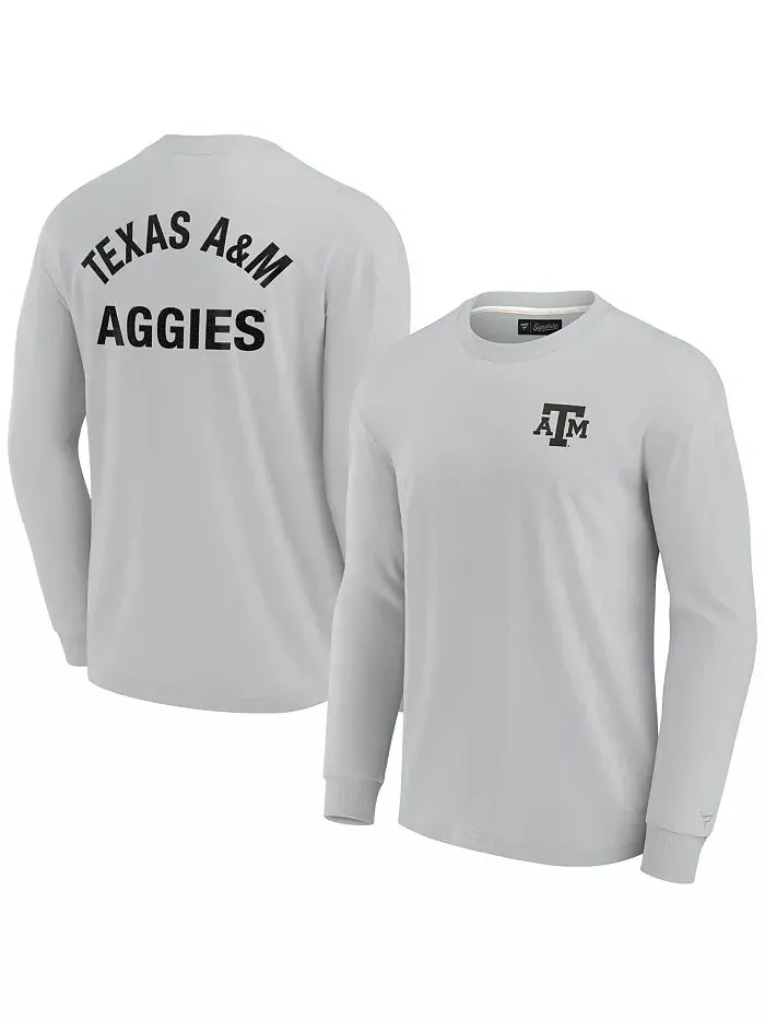 Мужская и женская серая супермягкая футболка с длинным рукавом Texas A&M Aggies Fanatics Signature — изображение 1 из 3
