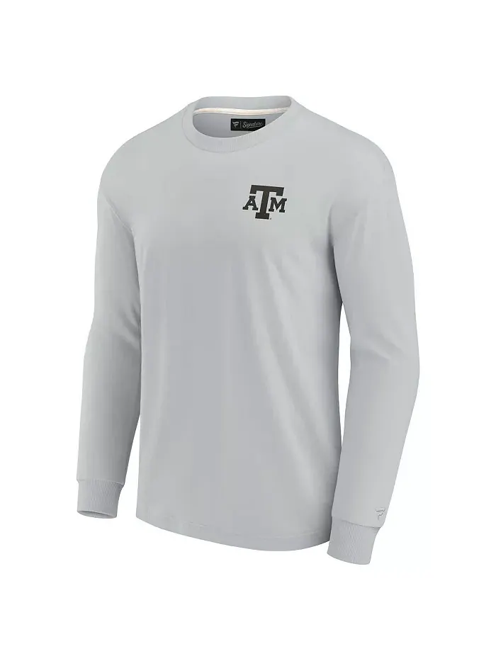 Мужская и женская серая супермягкая футболка с длинным рукавом Texas A&M Aggies Fanatics Signature — изображение 2 из 3