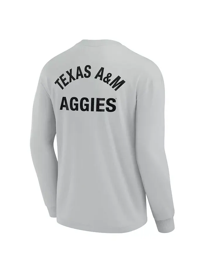 Мужская и женская серая супермягкая футболка с длинным рукавом Texas A&M Aggies Fanatics Signature — изображение 3 из 3