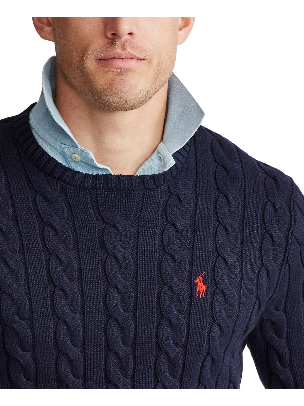 Мужской хлопковый свитер косой вязки Polo Ralph Lauren — изображение 4 из 8, темно-синий