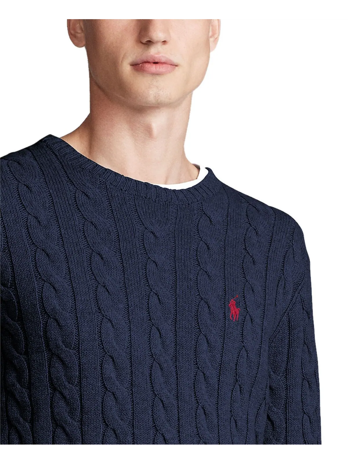 Мужской хлопковый свитер косой вязки Polo Ralph Lauren — изображение 6 из 8, темно-синий