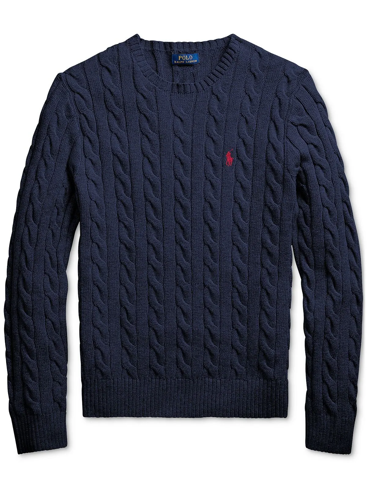 Мужской хлопковый свитер косой вязки Polo Ralph Lauren — изображение 8 из 8, темно-синий
