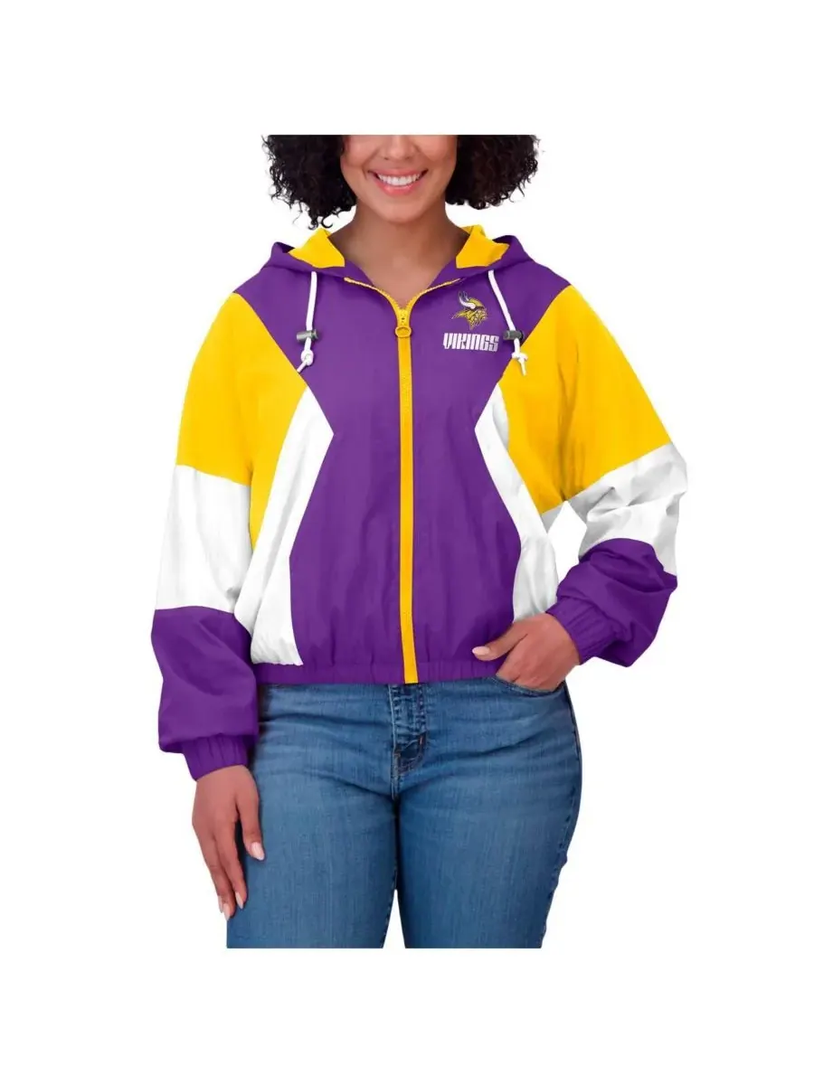 WEAR by Erin Andrews Женская фиолетовая ветровка на молнии с цветными блоками в стиле Minnesota — изображение 5 из 5