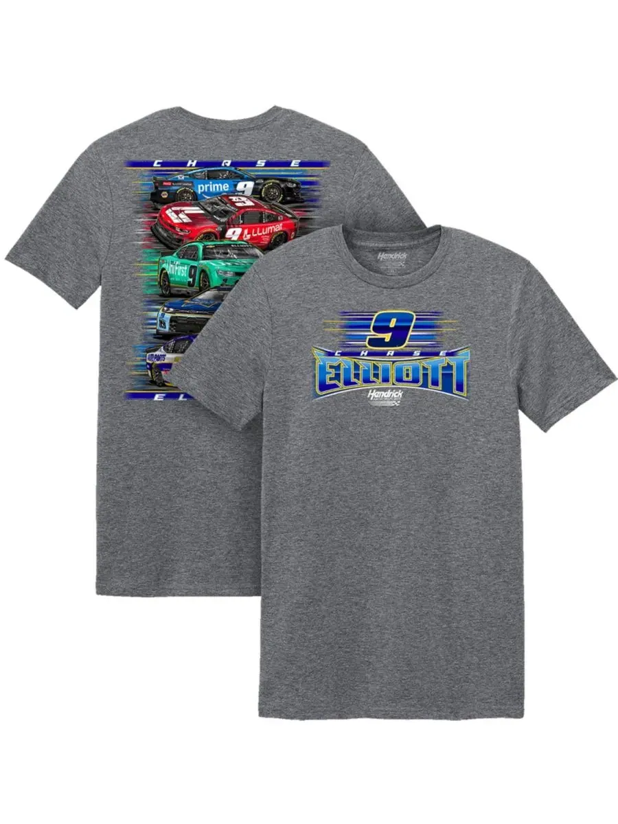 Мужская футболка с принтом Chase Elliott Car Classic Ink — серый
