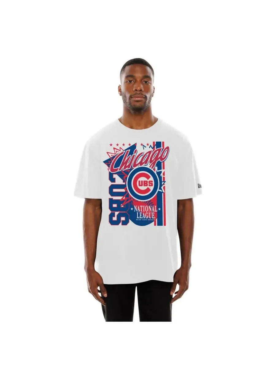 New Era Мужская белая футболка Chicago Cubs с крупным графическим принтом (домашний вариант) — изображение 3 из 5, белый