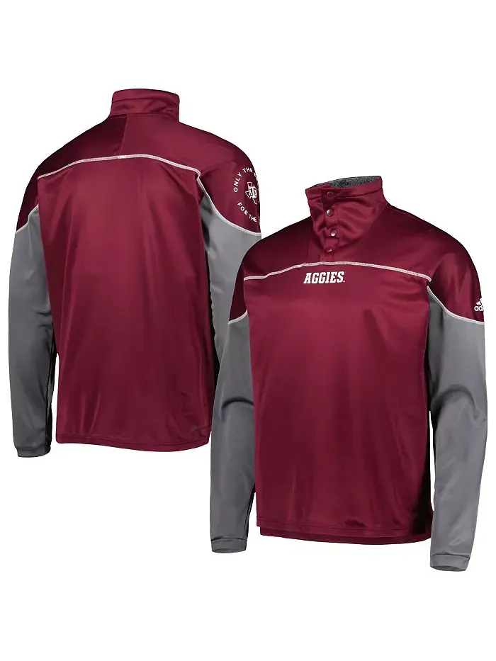 Мужская бордовая толстовка Texas A&M Aggies AEROREADY с четвертной застежкой на кнопки adidas