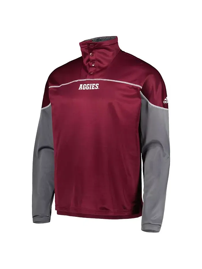 Мужская бордовая толстовка Texas A&M Aggies AEROREADY с четвертной застежкой на кнопки adidas — изображение 3 из 3
