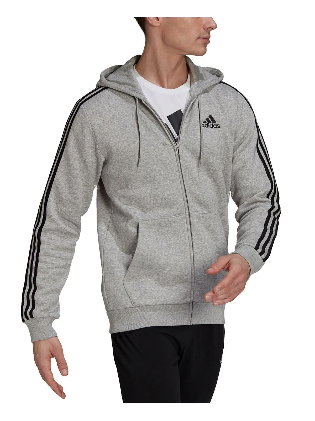 Мужская толстовка Adidas Essentials Full-Zip — изображение 3 из 5, серый/черный