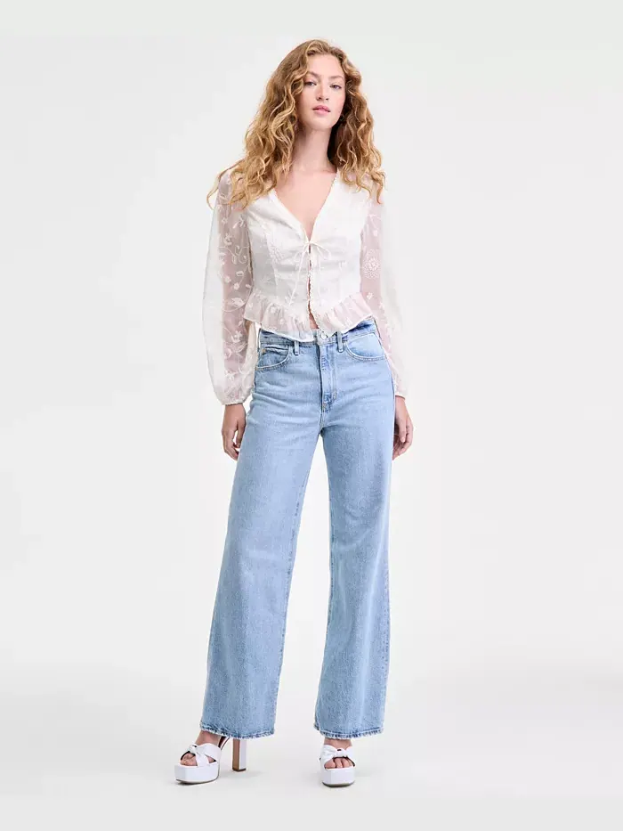 Женские джинсы с высокой талией и широкими штанинами GUESS — изображение 7 из 9