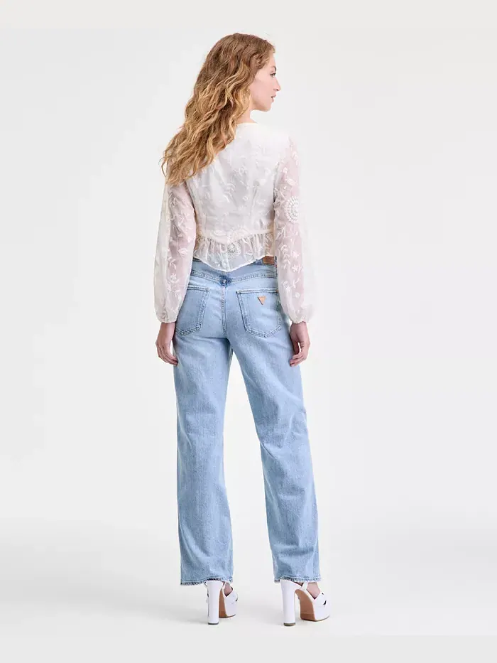 Женские джинсы с высокой талией и широкими штанинами GUESS — изображение 8 из 9