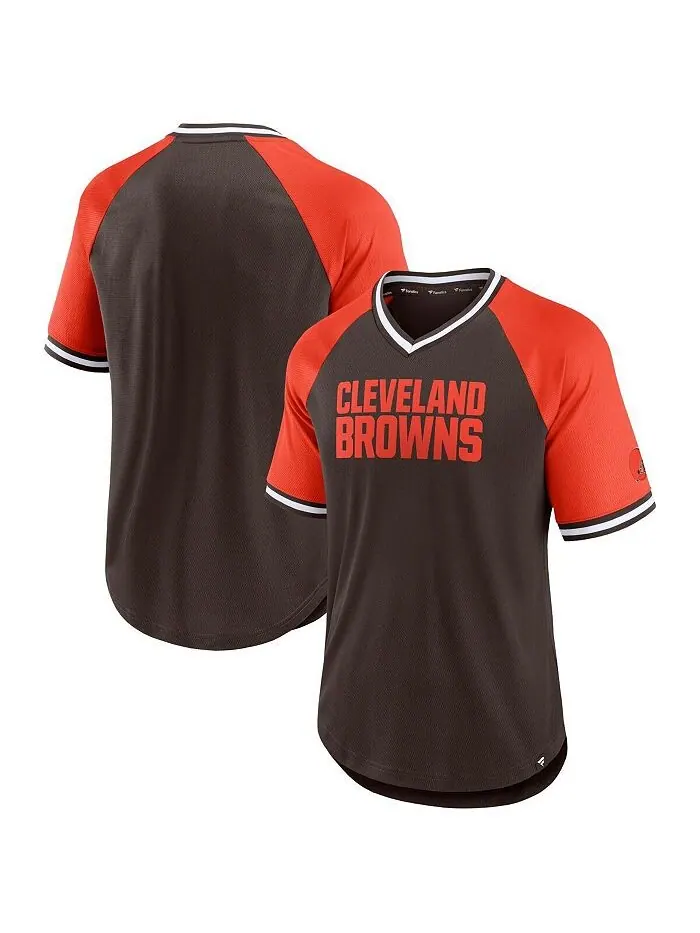 Мужская фирменная коричневая, оранжевая футболка Cleveland Browns Second Wind реглан с v-образным