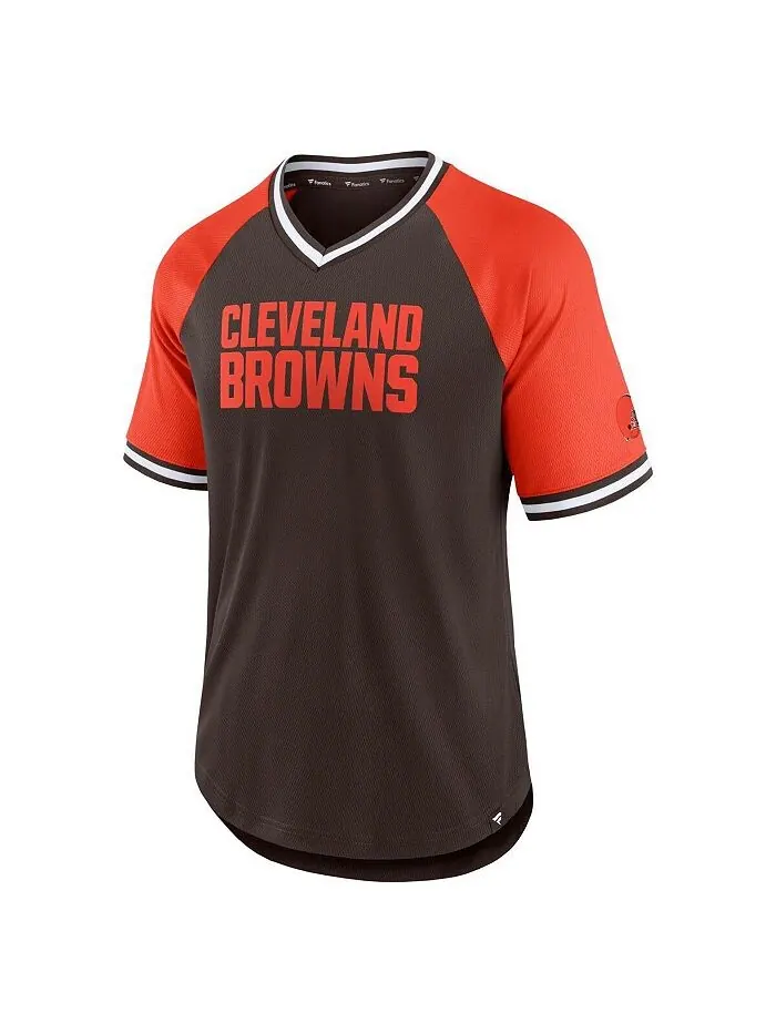 Мужская фирменная коричневая, оранжевая футболка Cleveland Browns Second Wind реглан с v-образным — изображение 2 из 2