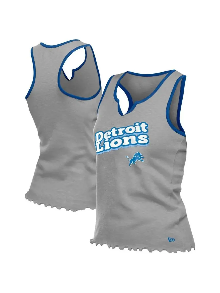 New Era Женская серебристая майка Detroit Lions с воротником-стойкой и декоративным вырезом, из