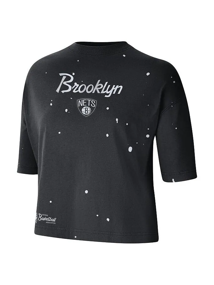 Черная женская укороченная футболка Brooklyn Nets Courtside Splatter Nike — изображение 3 из 5, черный