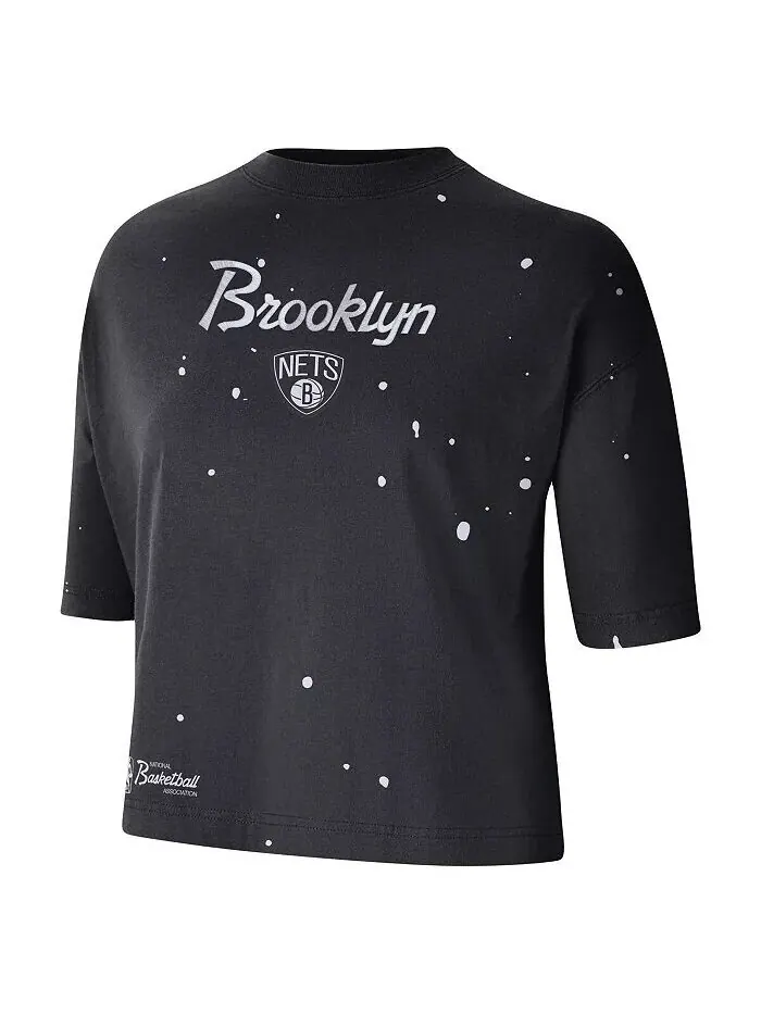 Черная женская укороченная футболка Brooklyn Nets Courtside Splatter Nike — изображение 3 из 5
