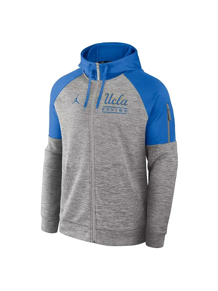 Мужская серая толстовка с эффектом хизера UCLA Bruins Fitness Raglan Performance на молнии Jordan — изображение 3 из 3