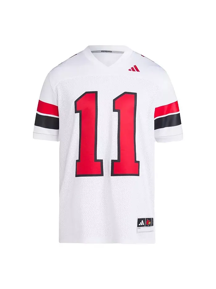 Мужская футбольная джерси Louisville Cardinals Icon Premier белого цвета Jeff Brohm adidas — изображение 2 из 3