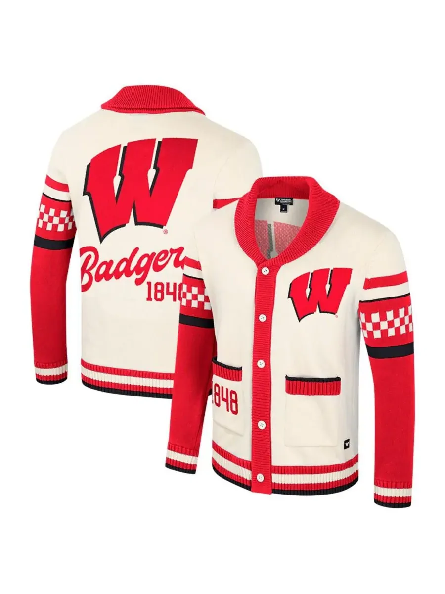 Colosseum Мужской и женский кремовый жаккардовый свитер с пуговицами Wisconsin Badgers Wild