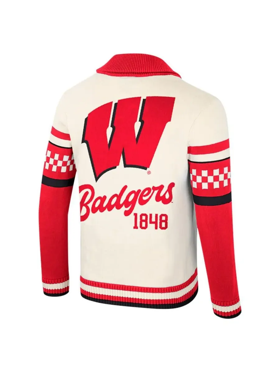 Colosseum Мужской и женский кремовый жаккардовый свитер с пуговицами Wisconsin Badgers Wild — изображение 2 из 3, бежевый