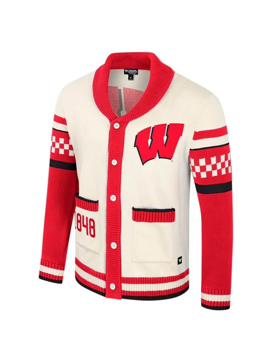 Colosseum Мужской и женский кремовый жаккардовый свитер с пуговицами Wisconsin Badgers Wild — изображение 3 из 3, бежевый