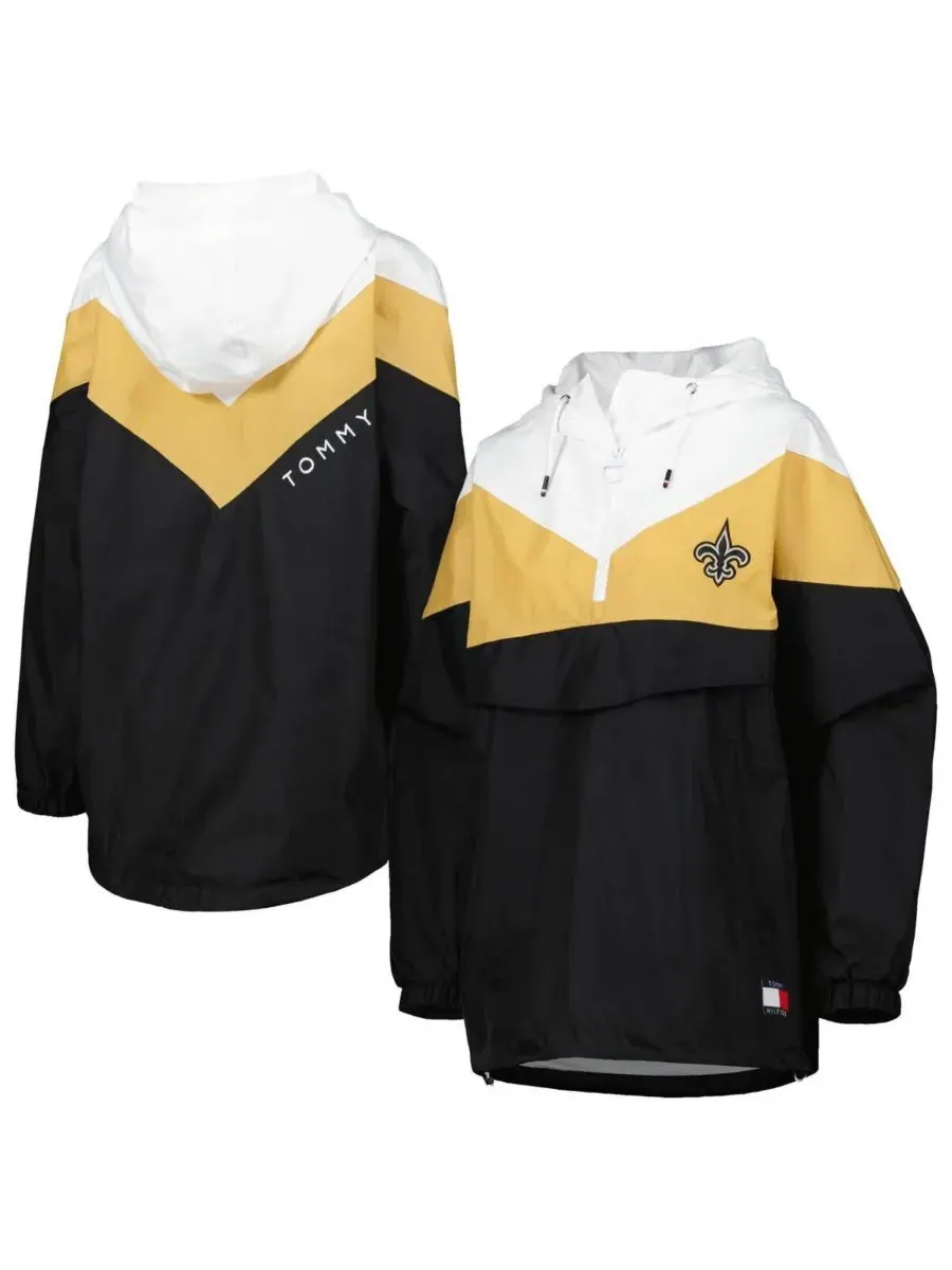 Tommy Hilfiger Женская бело-золотая ветровка-худи с половинной молнией New Orleans Saints Staci