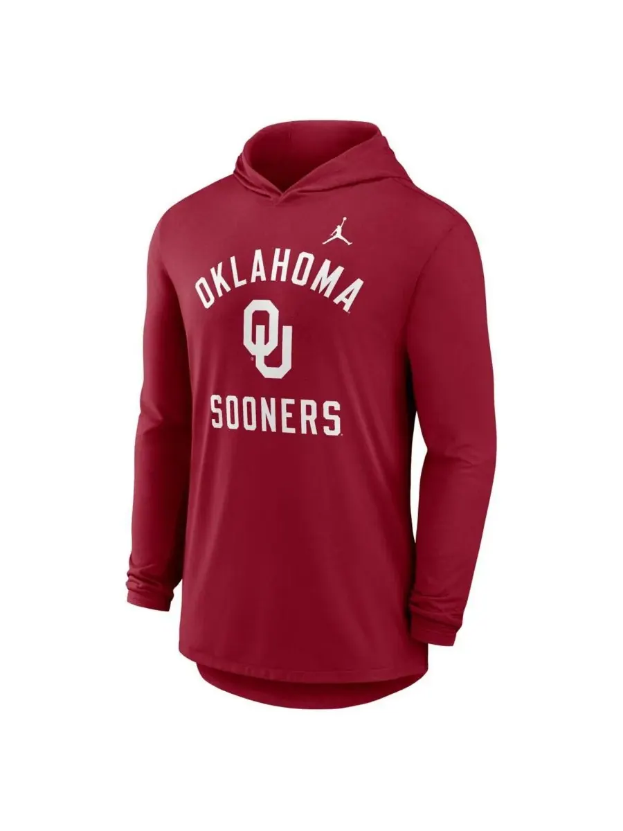 Jordan Мужская футболка с длинными рукавами и капюшоном Crimson Oklahoma Sooners Classic Arch — изображение 2 из 3, красный