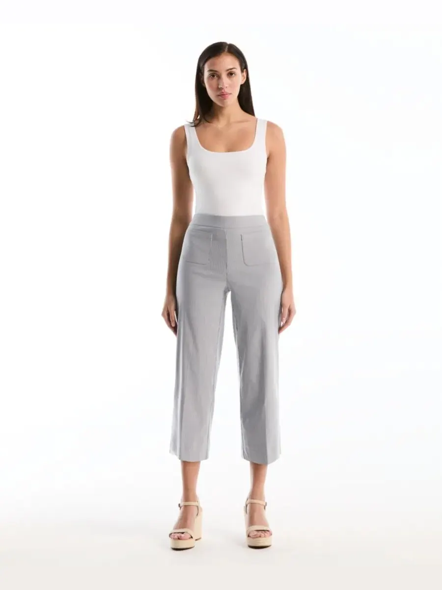 Брюки женские с широкой штаниной, в полоску, с карманами, Petite Striped Patch Pocket Wide-Leg — изображение 2 из 5
