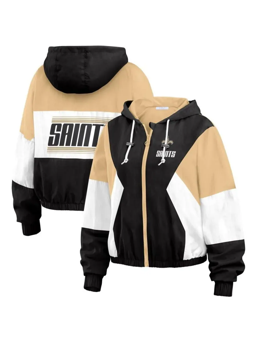 WEAR by Erin Andrews Женская черная ветровка на молнии с цветными блоками в стиле New Orleans Saints