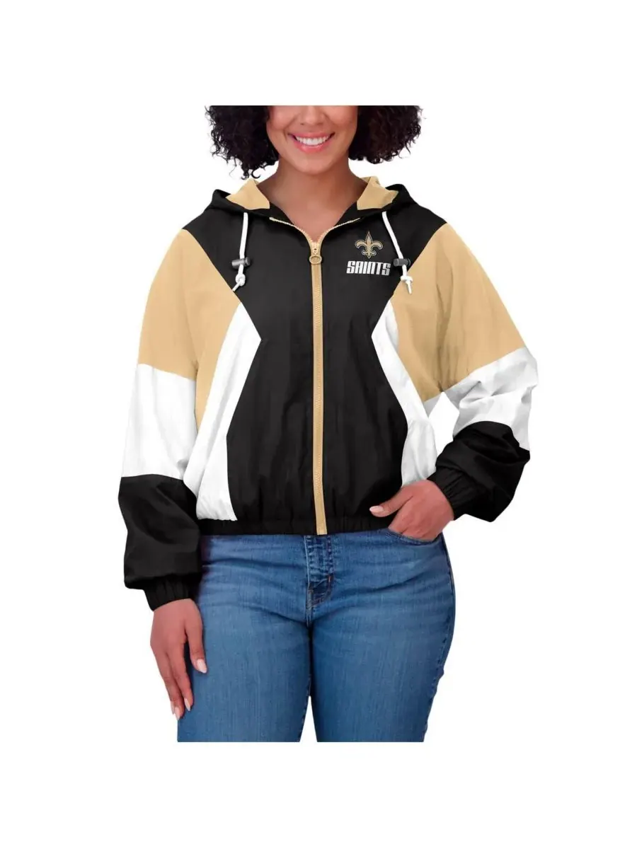 WEAR by Erin Andrews Женская черная ветровка на молнии с цветными блоками в стиле New Orleans Saints — изображение 3 из 5