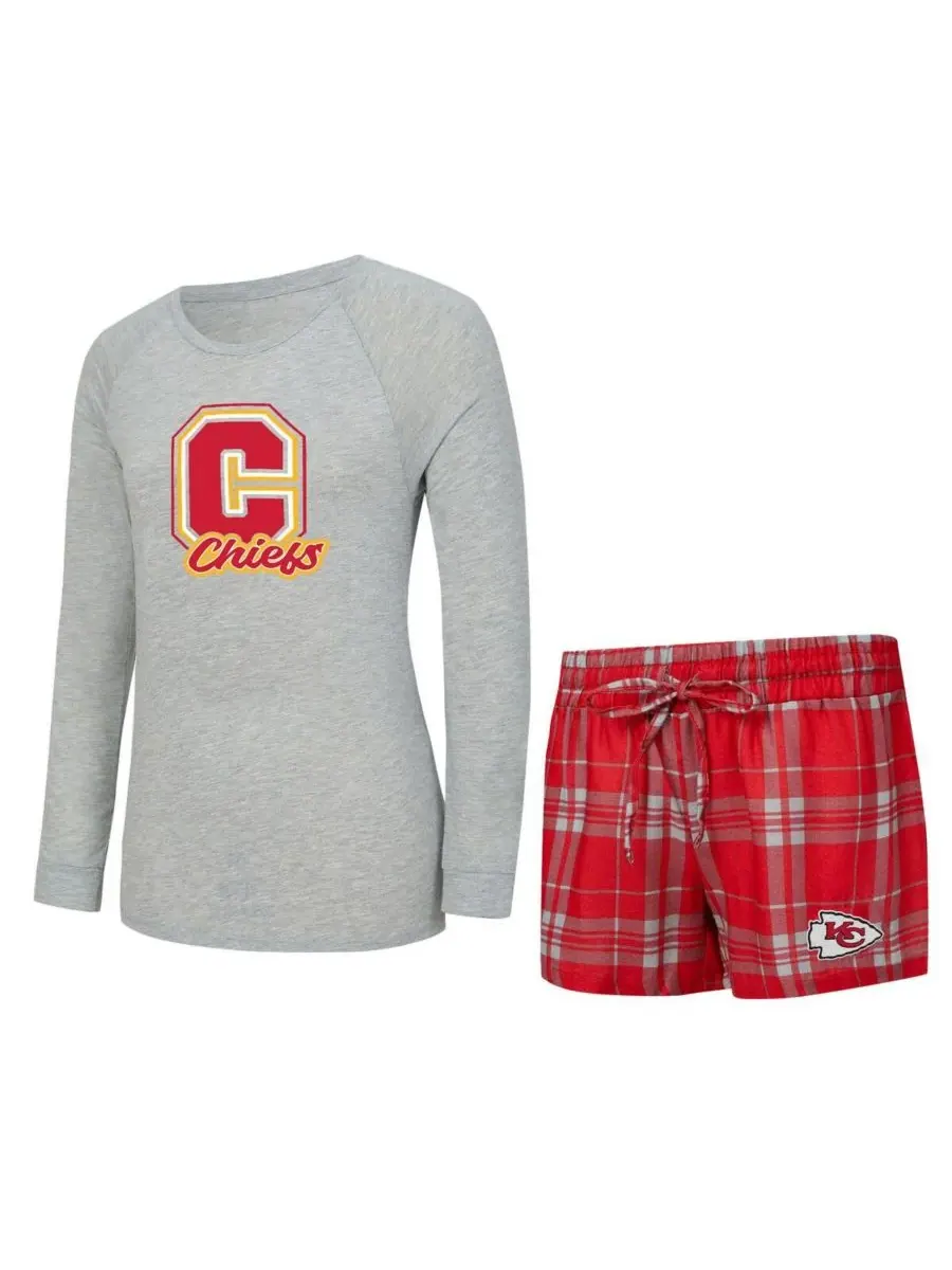 Concepts Sport Женский комплект для сна из двух предметов: серо-красная клетчатая футболка с