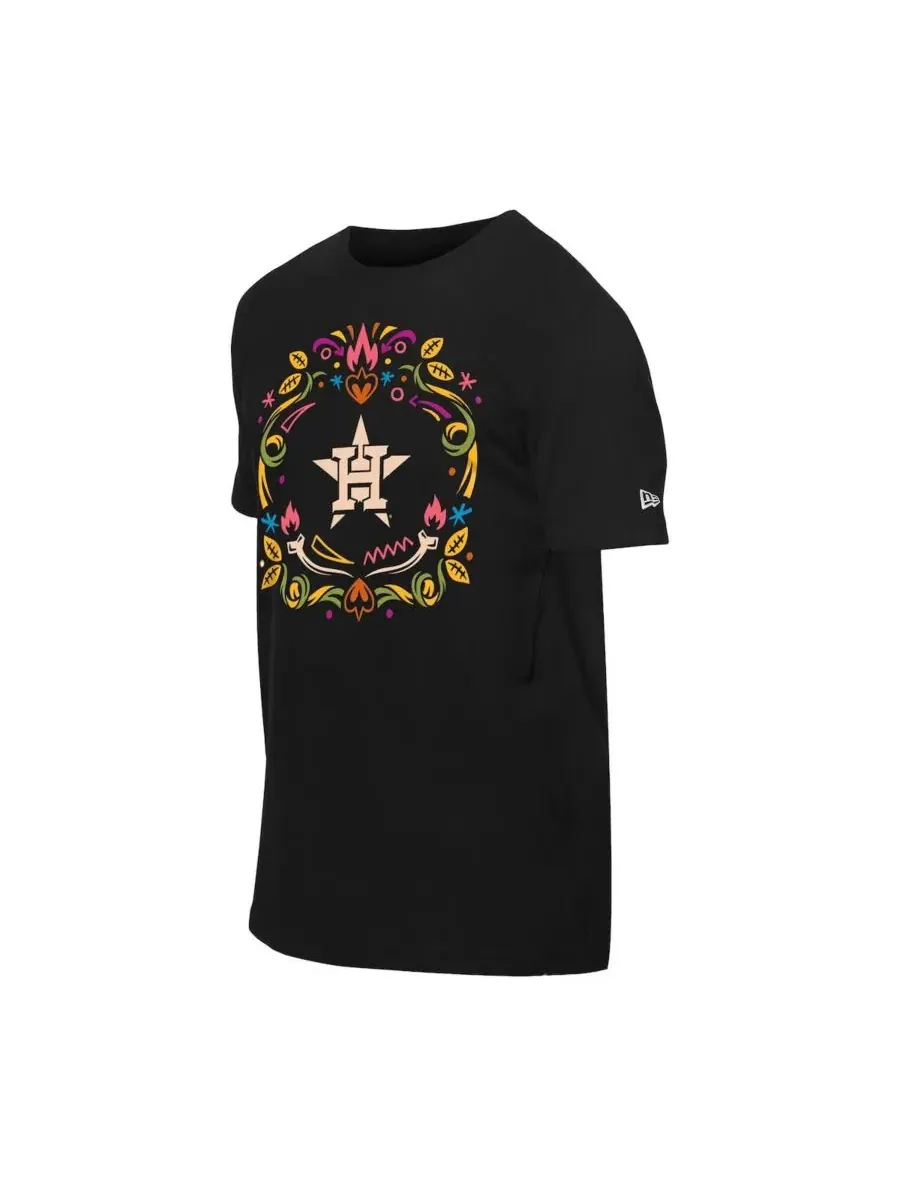 New Era Мужская черная футболка Houston Astros Día de los Muertos, свободного кроя, с эффектом — изображение 2 из 4, черный