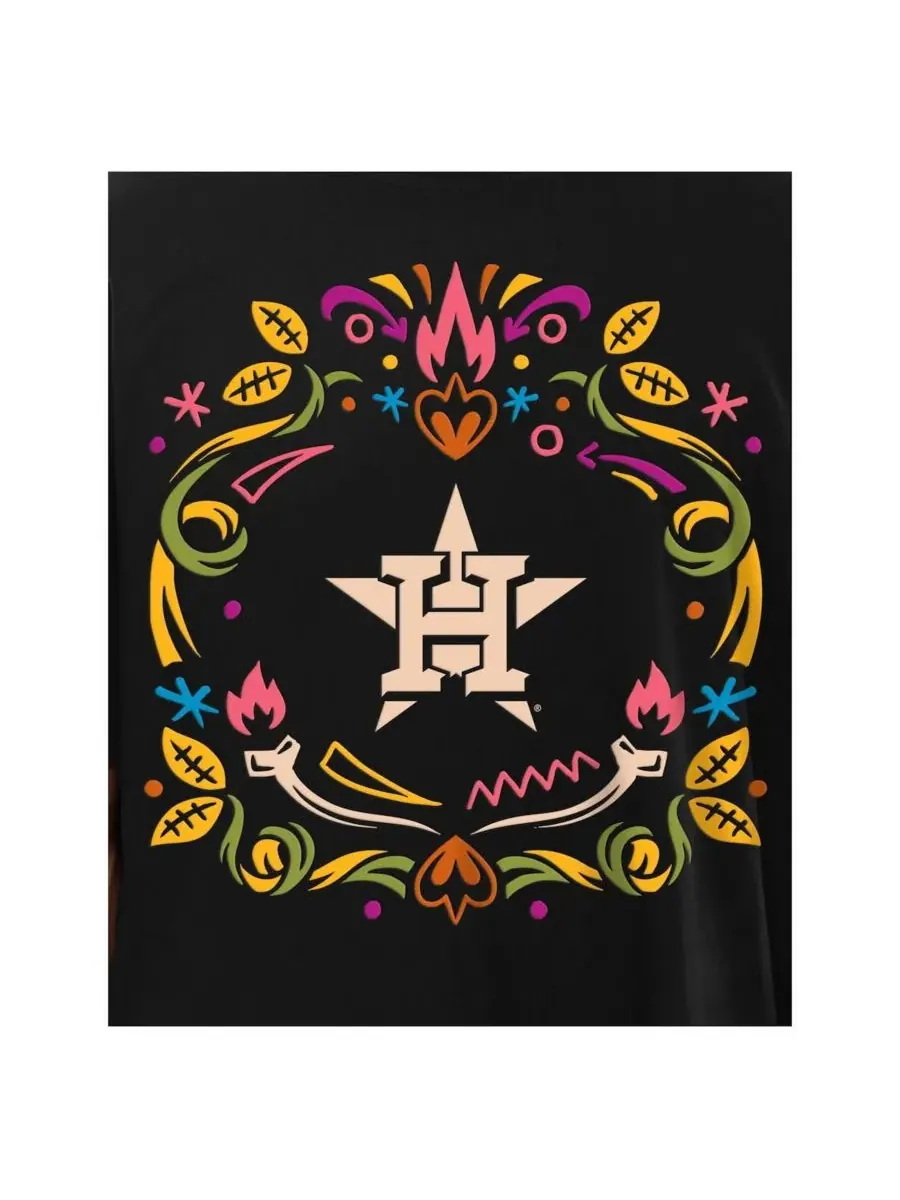 New Era Мужская черная футболка Houston Astros Día de los Muertos, свободного кроя, с эффектом — изображение 3 из 4, черный