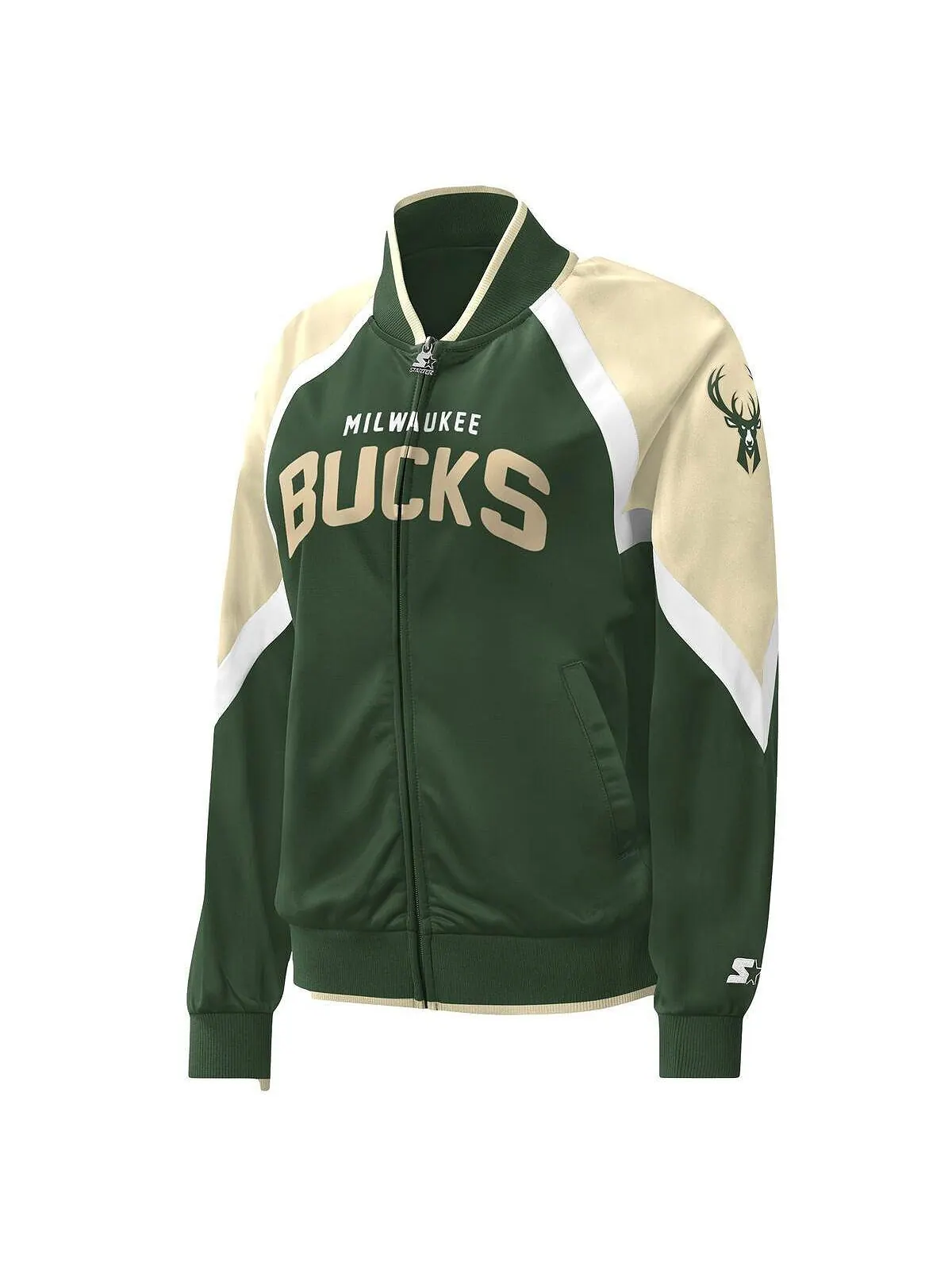 Женская спортивная куртка Hunter Green Milwaukee Bucks Slam Dunk с молнией во всю длину и регланом — изображение 2 из 3