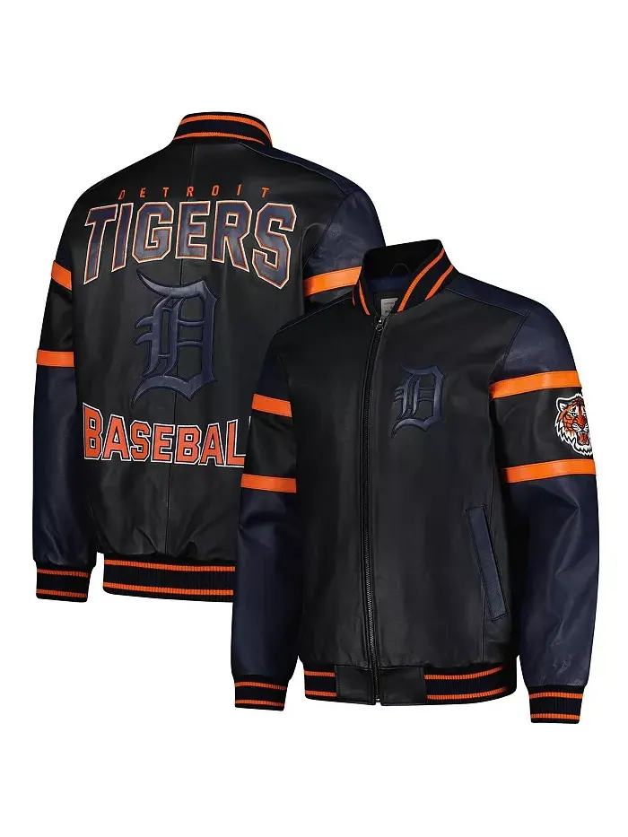 Мужская черная кожаная бейсбольная куртка Detroit Tigers на молнии G-III Sports by Carl Banks