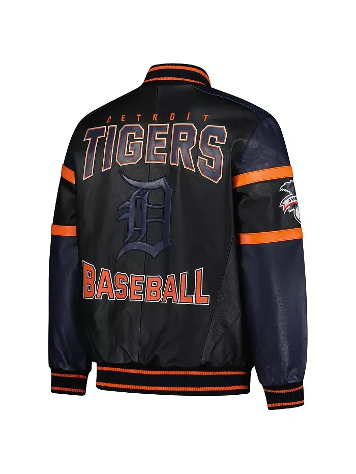 Мужская черная кожаная бейсбольная куртка Detroit Tigers на молнии G-III Sports by Carl Banks — изображение 3 из 3