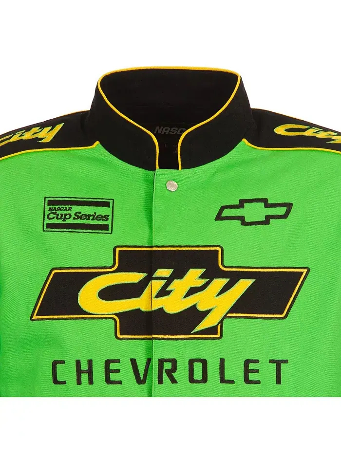 Мужская куртка-униформа NASCAR City Chevrolet Legend на полной застежке-молнии, черно-зеленая, из — изображение 2 из 5