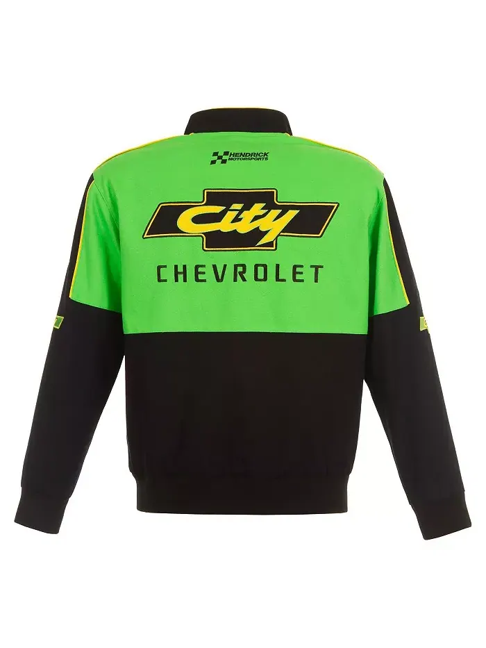 Мужская куртка-униформа NASCAR City Chevrolet Legend на полной застежке-молнии, черно-зеленая, из — изображение 3 из 5