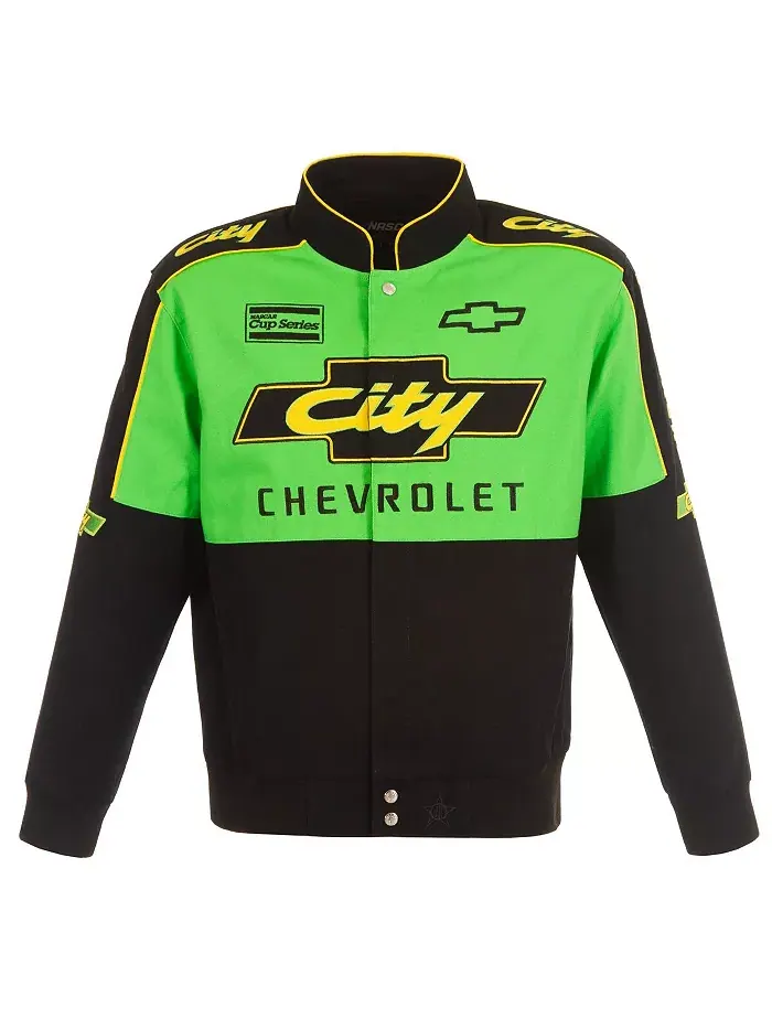 Мужская куртка-униформа NASCAR City Chevrolet Legend на полной застежке-молнии, черно-зеленая, из — изображение 5 из 5