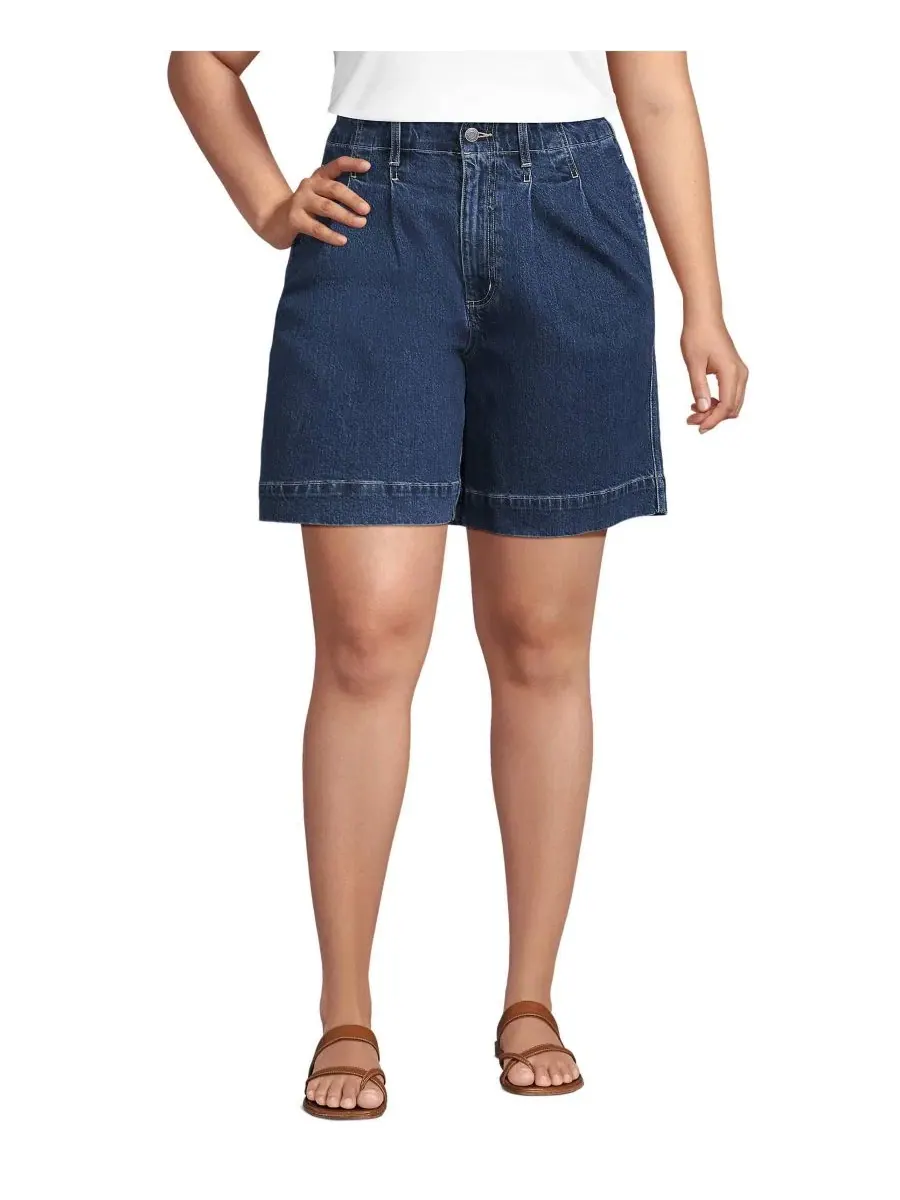 Шорты-брюки с защипами 7" из денима Lands' End, Crawford Wash