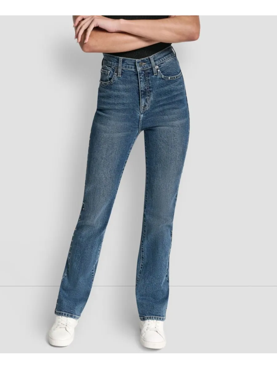 Женские джинсы-клеш с заклепками по бокам и высокой посадкой DKNY Jeans, Cobble Hill