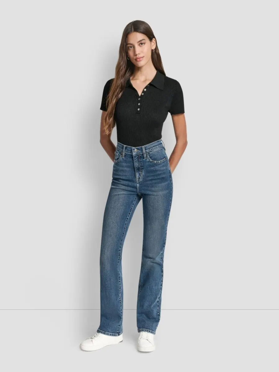 Женские джинсы-клеш с заклепками по бокам и высокой посадкой DKNY Jeans, Cobble Hill — изображение 3 из 7