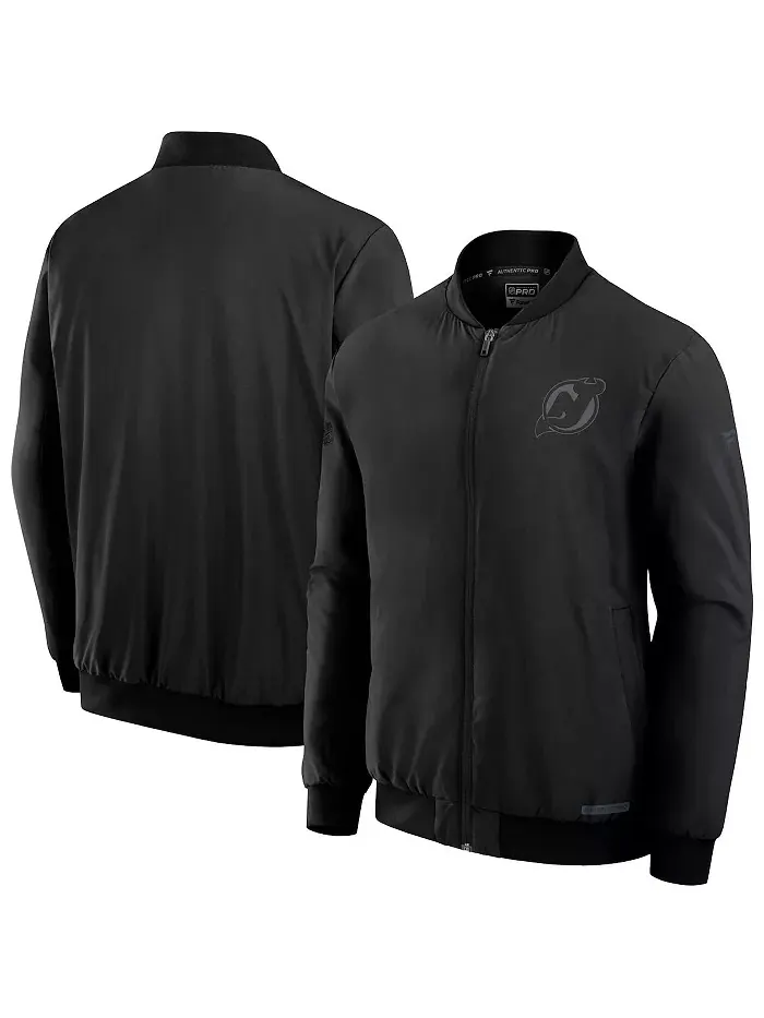 Мужская черная бомбер-куртка New Jersey Devils Authentic Pro Road на молнии Fanatics