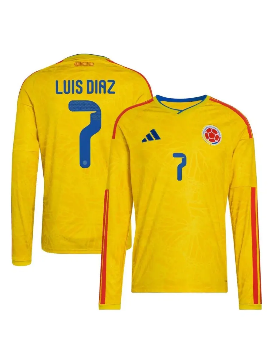 Футболка с длинным рукавом Luis Diaz Yellow Colombia National Team 2026 Home Replica Long Sleeve