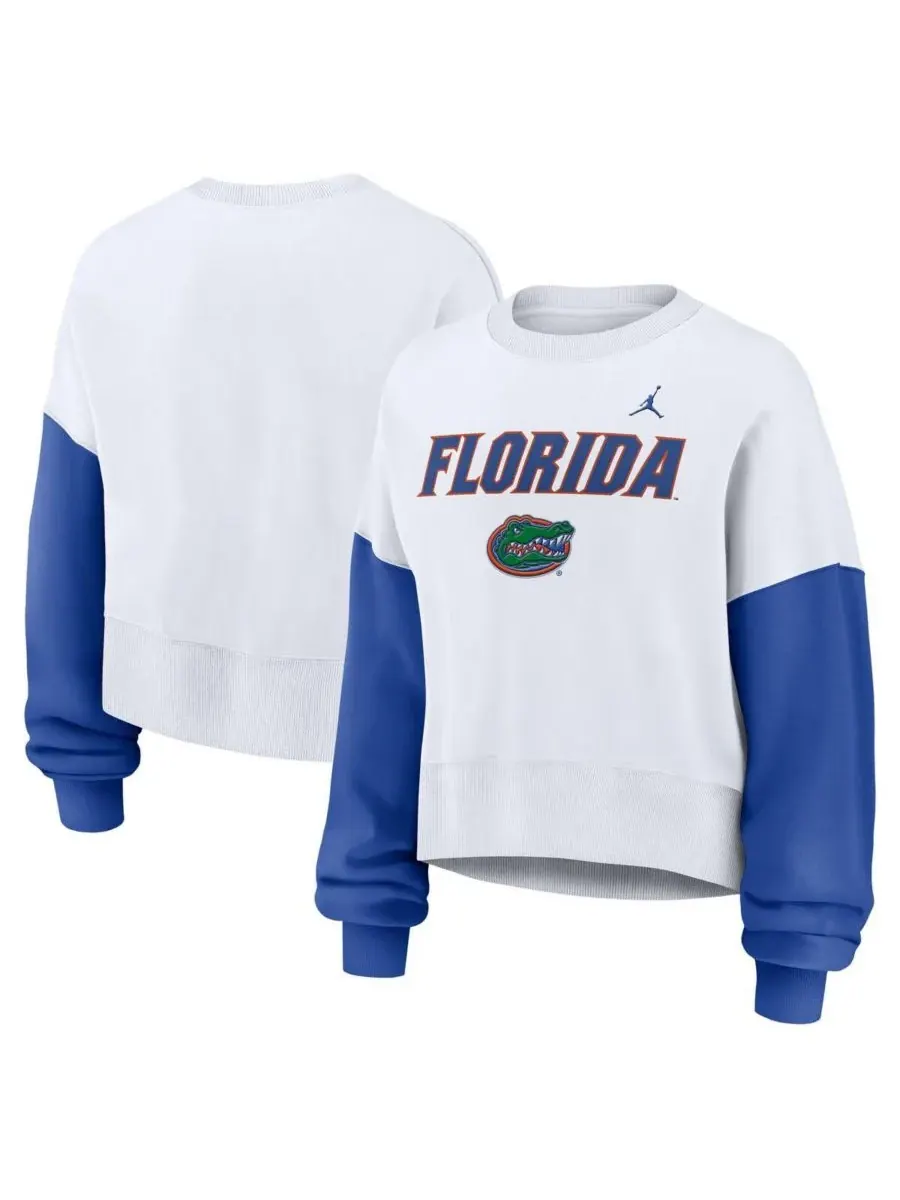 Jordan Женская белая толстовка-пуловер оверсайз с цветными блоками в стиле Florida Gators