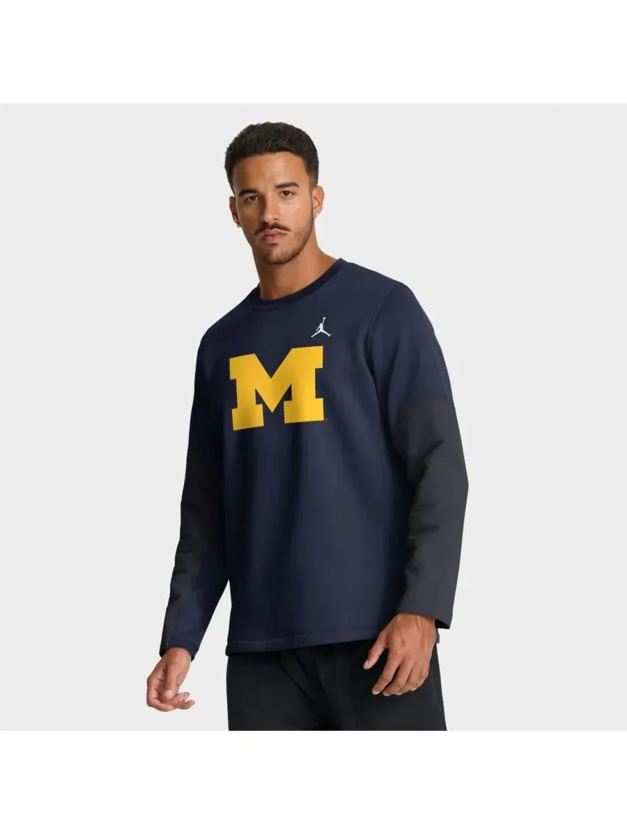 Jordan Мужская темно-синяя футболка с длинным рукавом Michigan Wolverines 2025 Sideline Coach